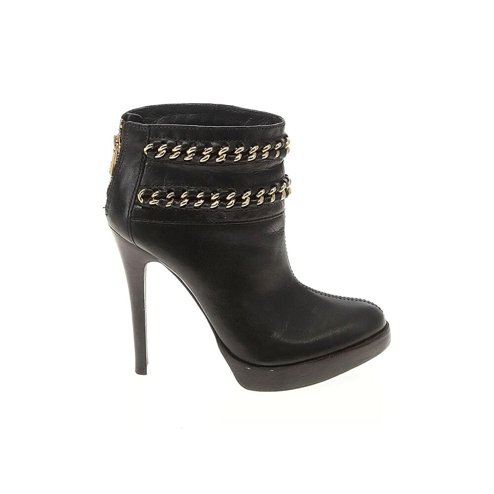 Tory Burch Black Lysa Chain  Trim Platform Ankle Boots Heels. Size 8